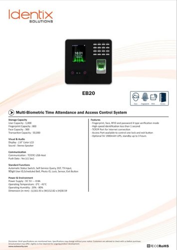 FP, FACE, CARD Based Reader EB 20 ID