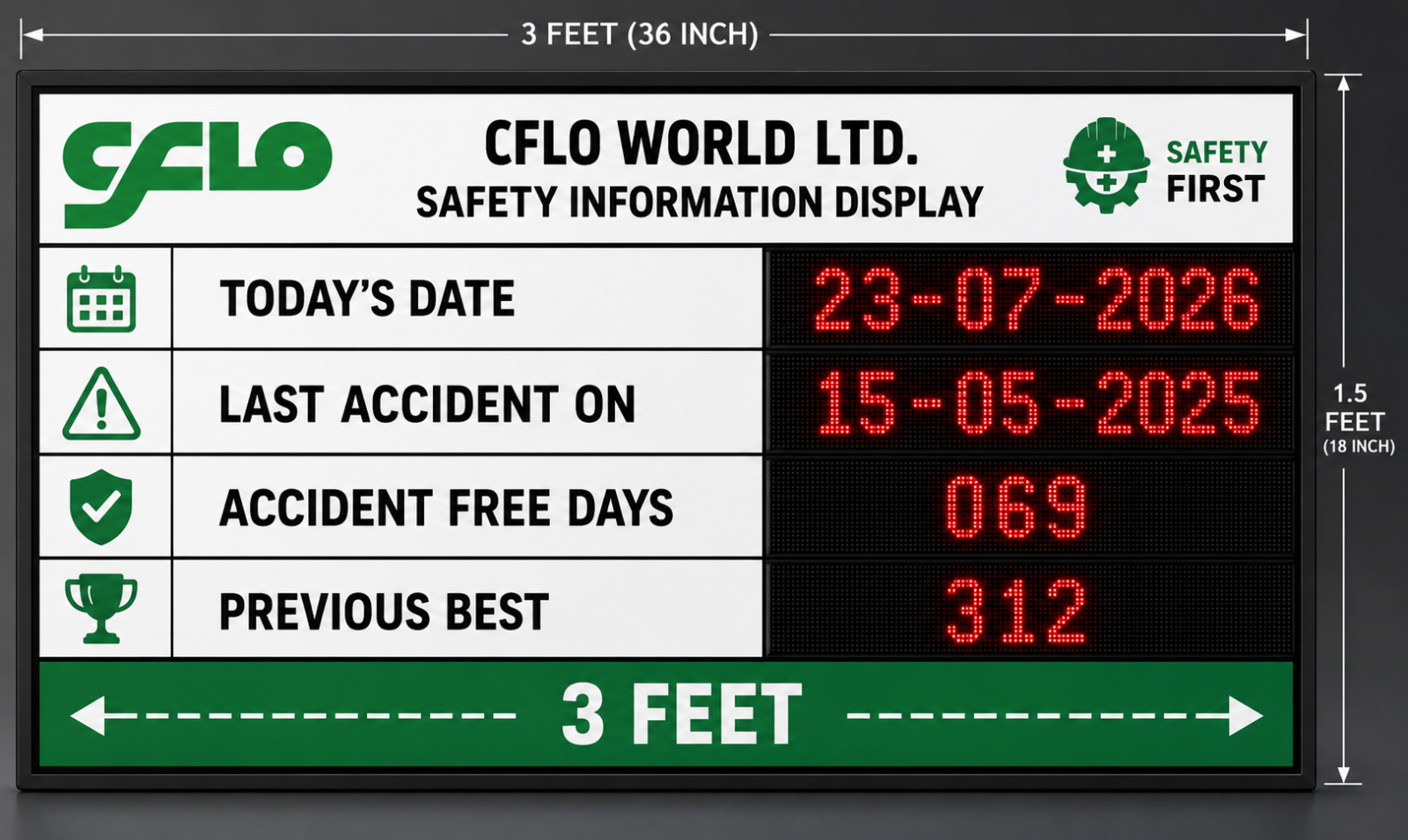 Safety LED Display Board Accident Free Days 1.5 X 1.5 Feet