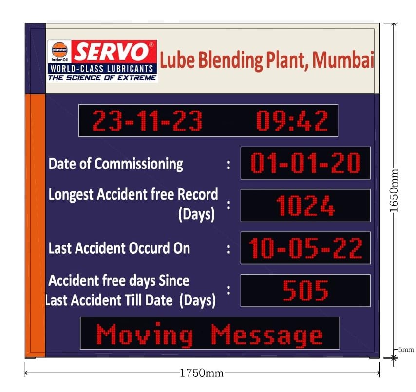 Safety LED Display Board Accident Free Days 4 x 4 Feet