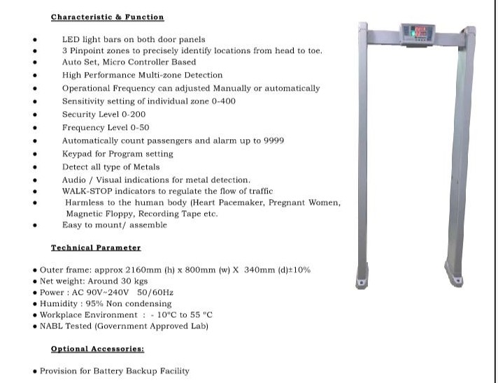 Door Frame Metal Detector for Non Ferreous Material 6 Zone