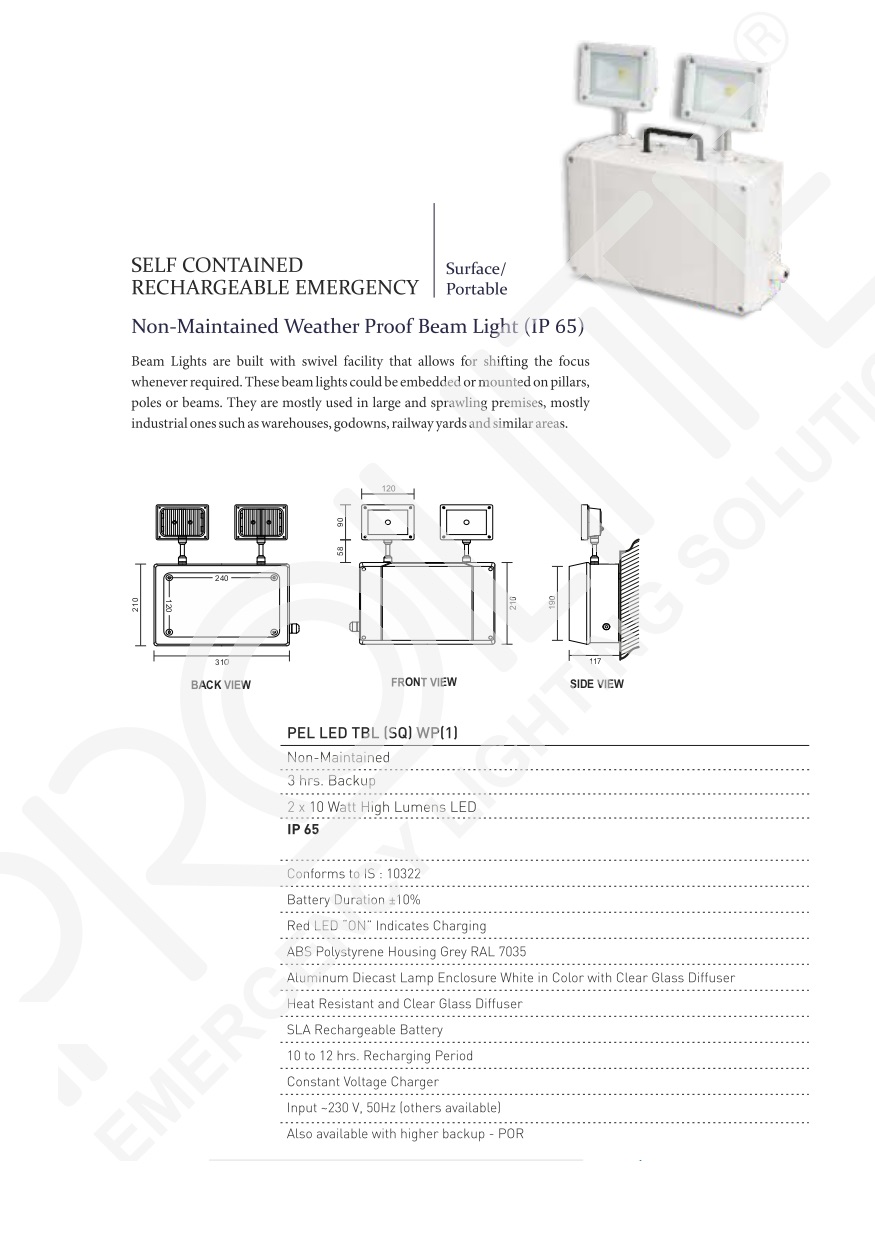 Emergency Weather Proof Beam Light