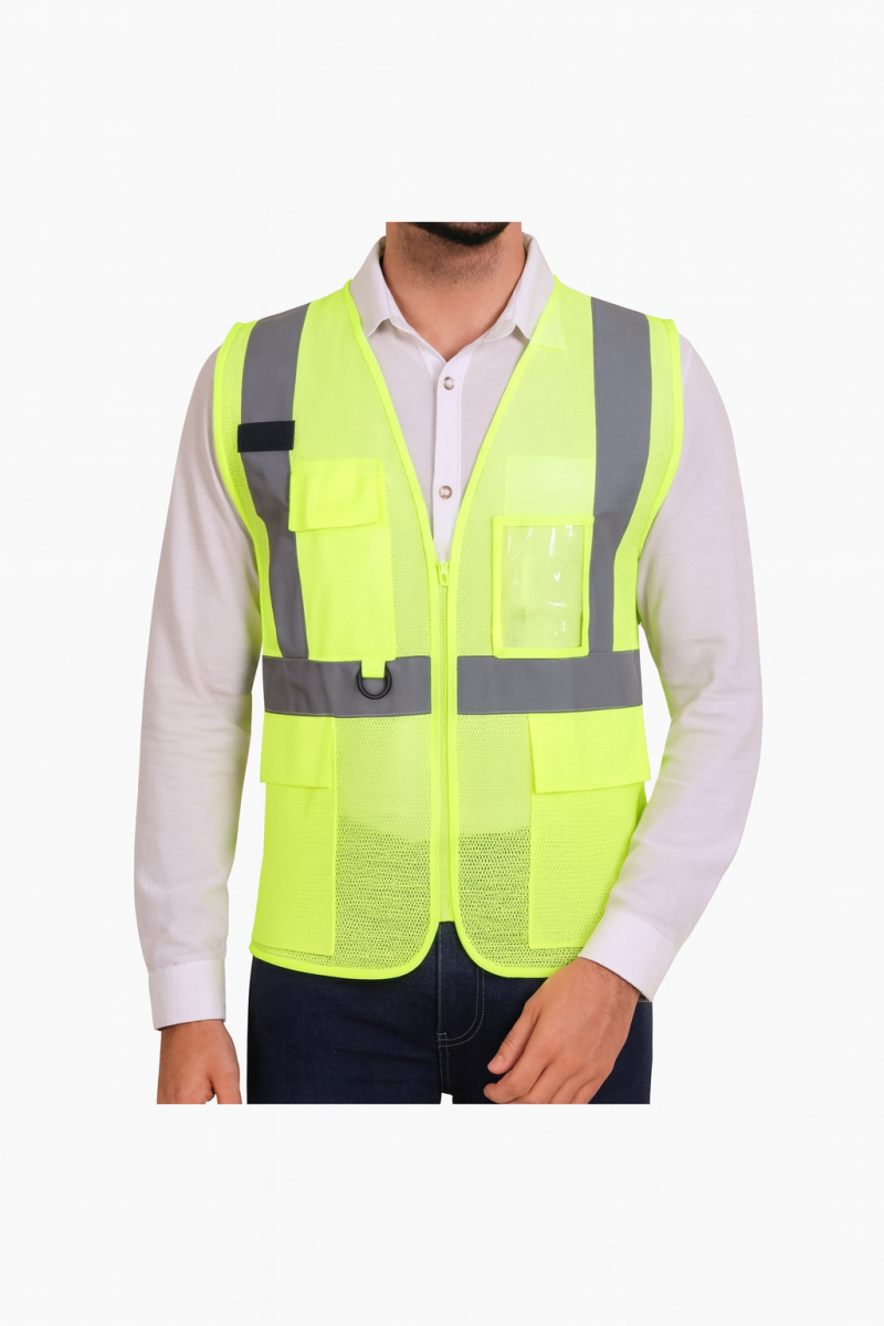 Reflective Jacket Executed Jacket Front Zipper Opening with Pockets Green