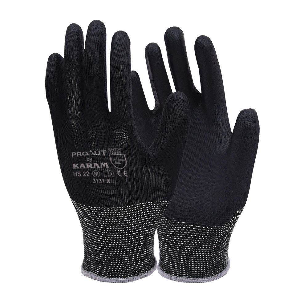 Karam Black Liner with Black PU Coating Gloves HS 22