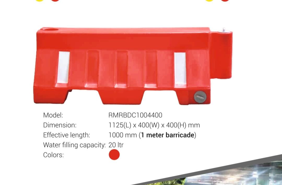 Water Filled Road Barrier 1125x400x400 MM Nilkamal Red, yellow