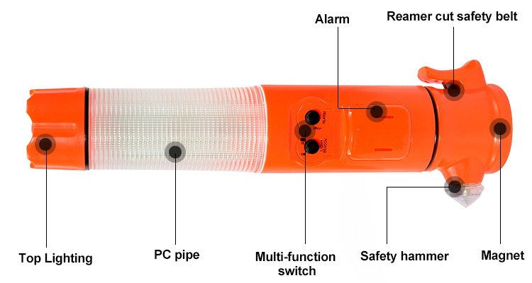 Safety Baton Light with Hammer, Emergency Functions