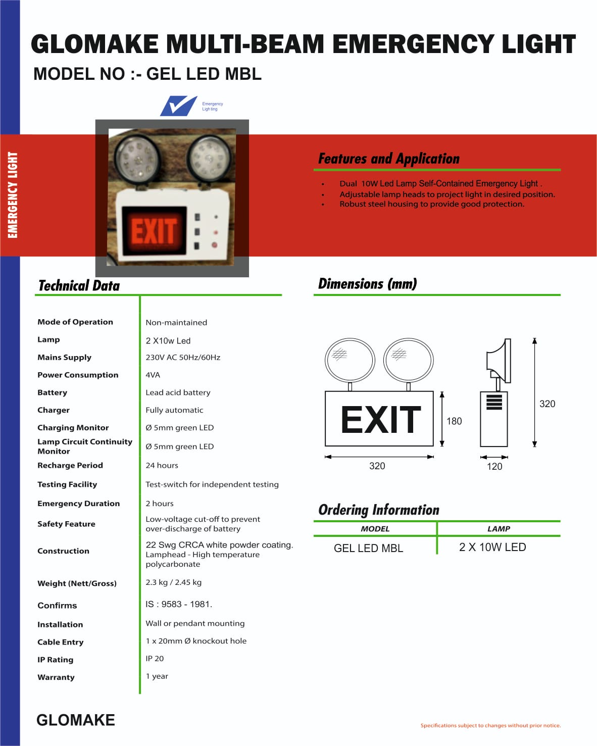 Emergency Light Model GEL LED MBL