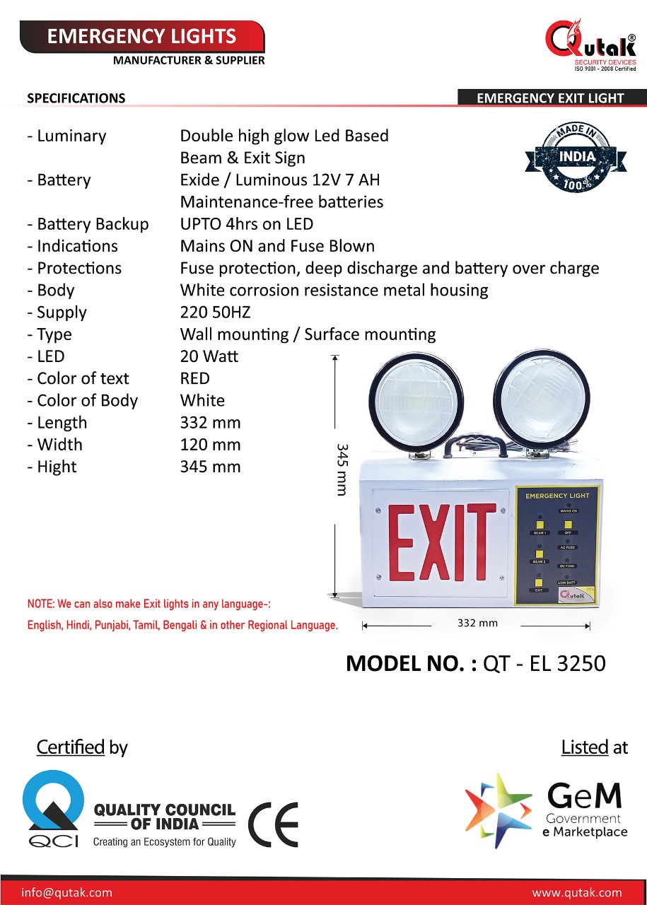 Emergency Light Make Qutak QT EL 3250