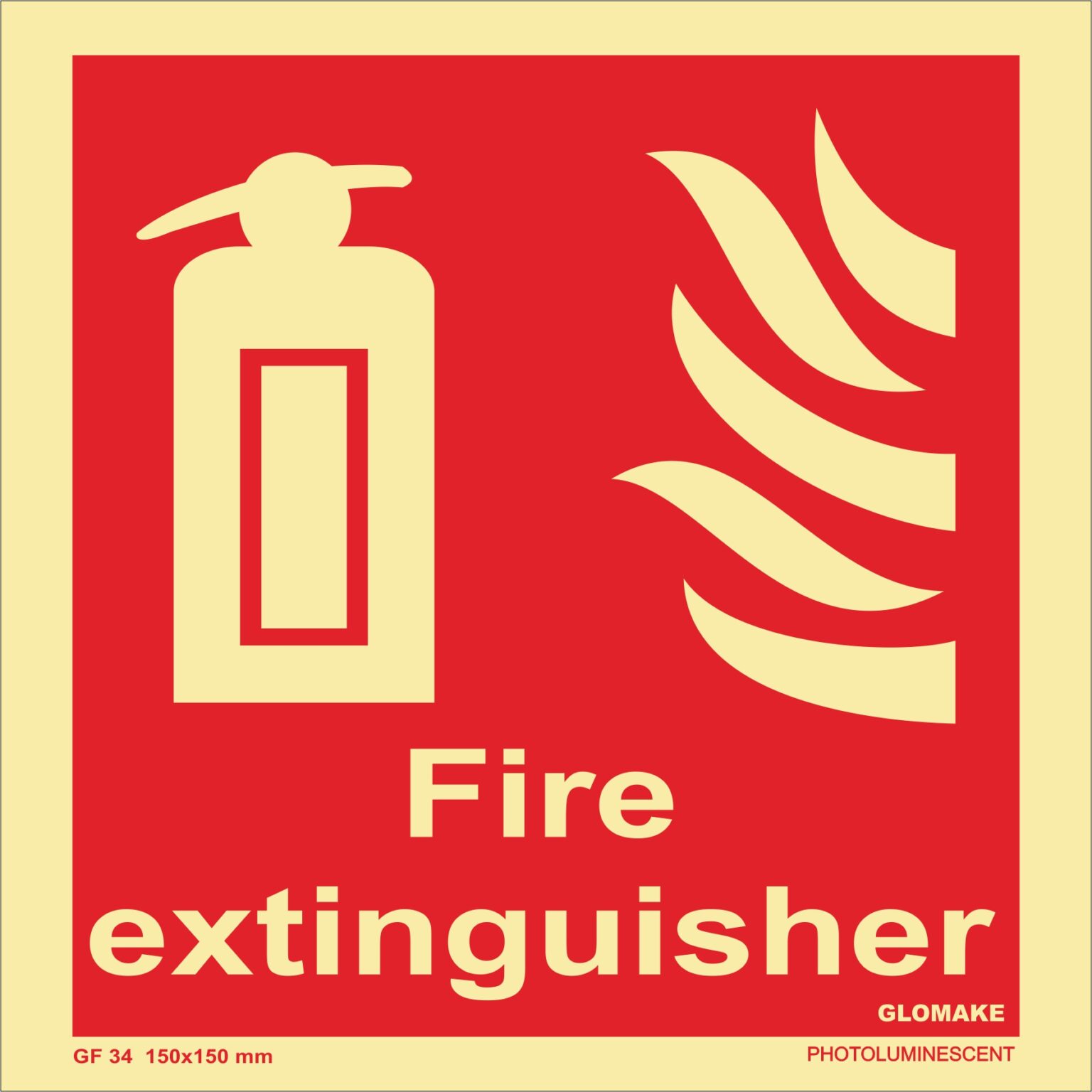 Photo Luminescent Fire Extinguisher Signage Size 150 x 150