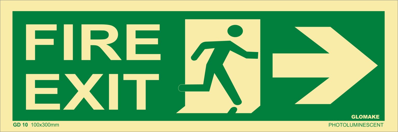 KTI Photo Luminescent FIRE EXIT RIGHT SIDE Signage Size 100 x 300