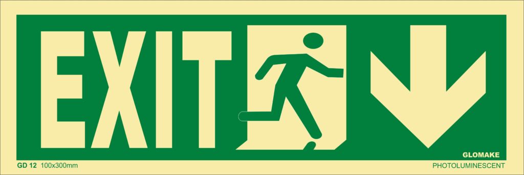 KTI Photo Luminescent FIRE EXIT RIGHT DOWN SIDE Signage Size 100 x 300