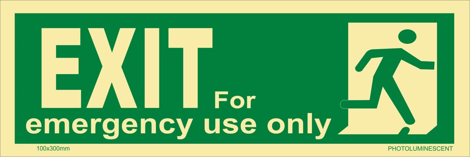 KTI Photo Luminescent EXIT for Emergency use only Signage Size 100 x 300