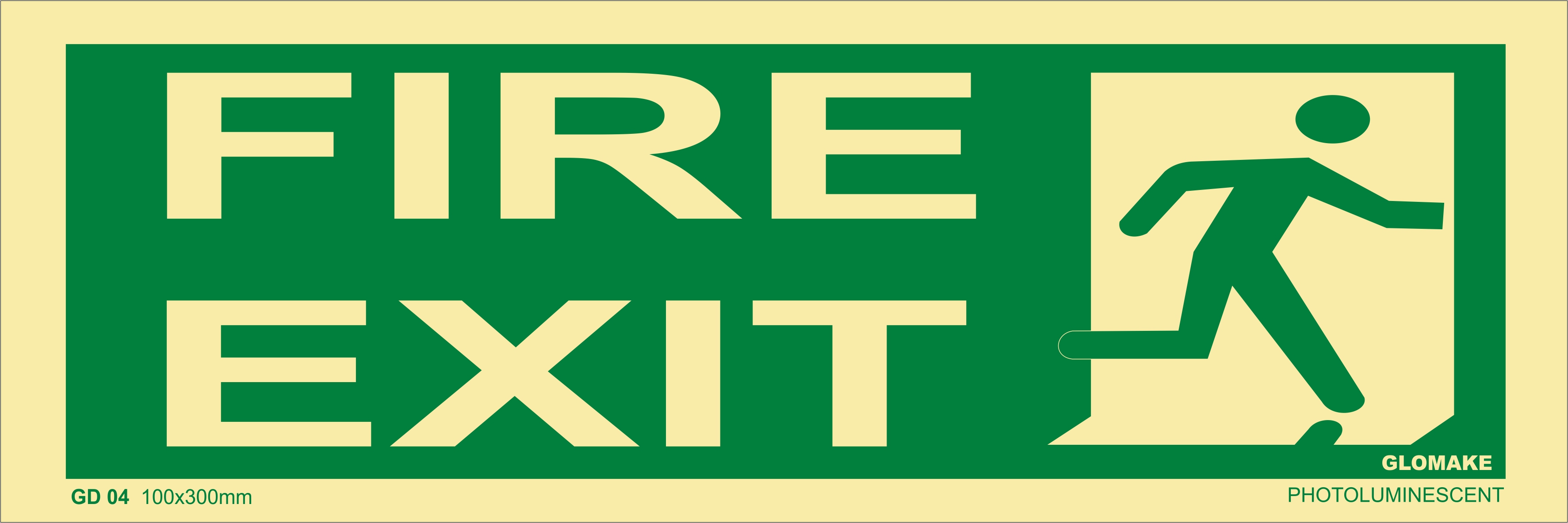 KTI Photo Luminescent FIRE EXIT RIGHT SIDE With Door Signage Size 100 x 300