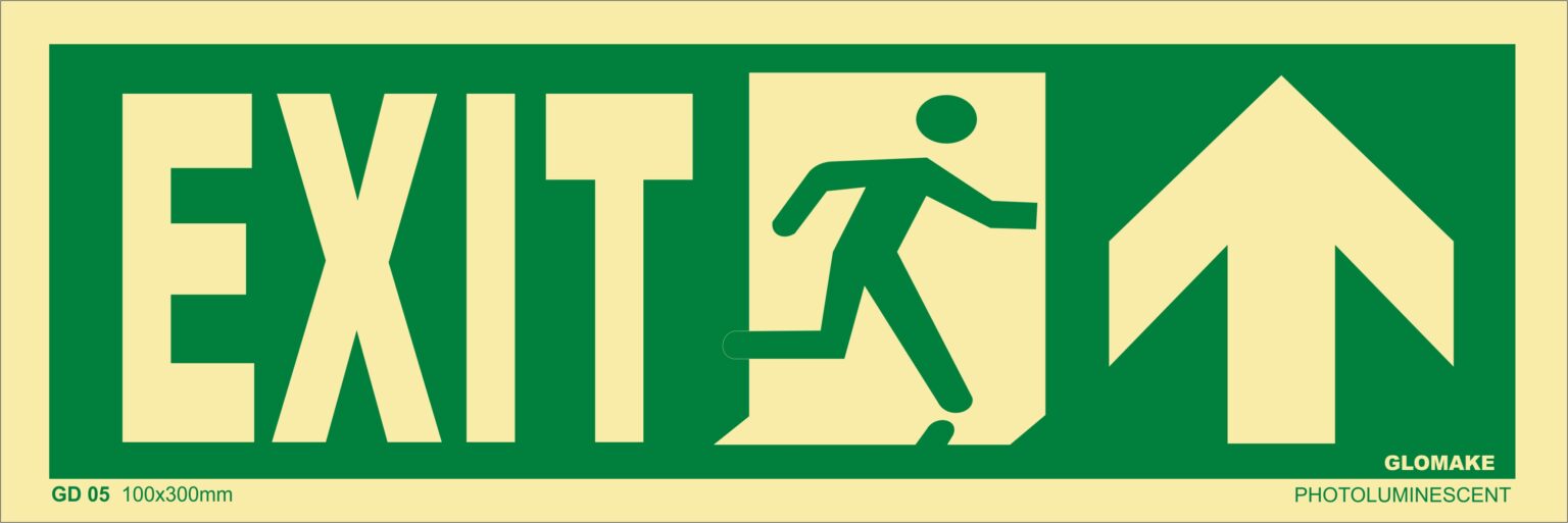 KTI Photo Luminescent FIRE EXIT UP SIDE Signage Size 100 x 300