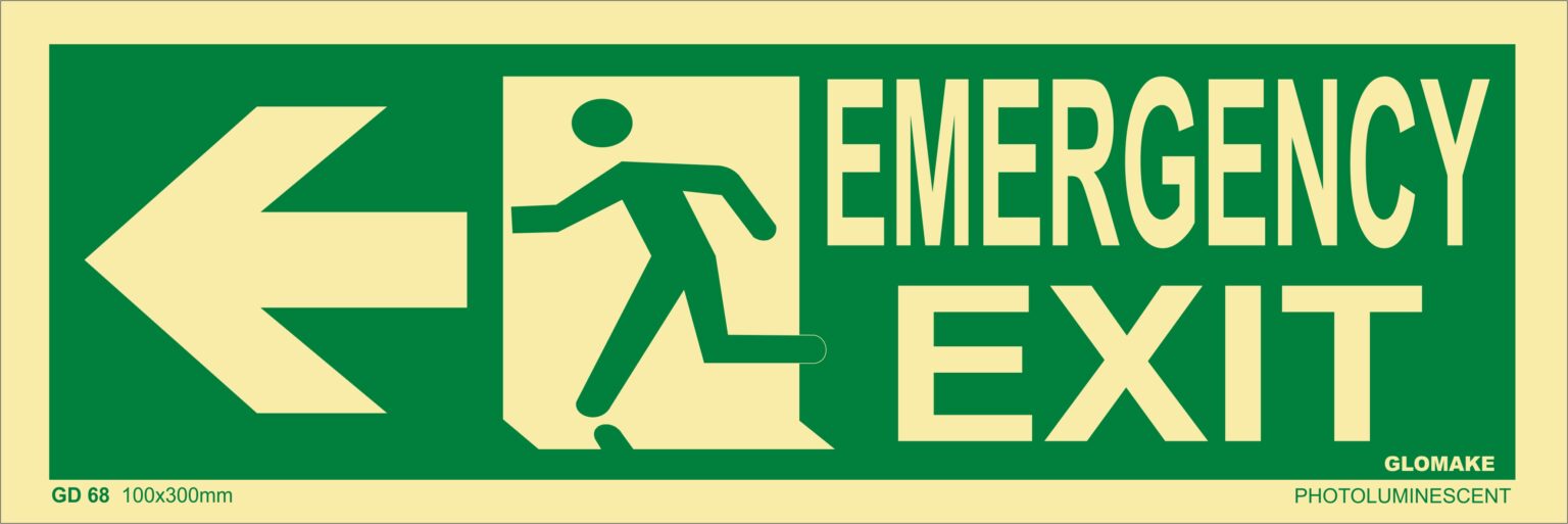 KTI Photo Luminescent Emergency Exit Man Left Arrow Signage Size 100 x 300