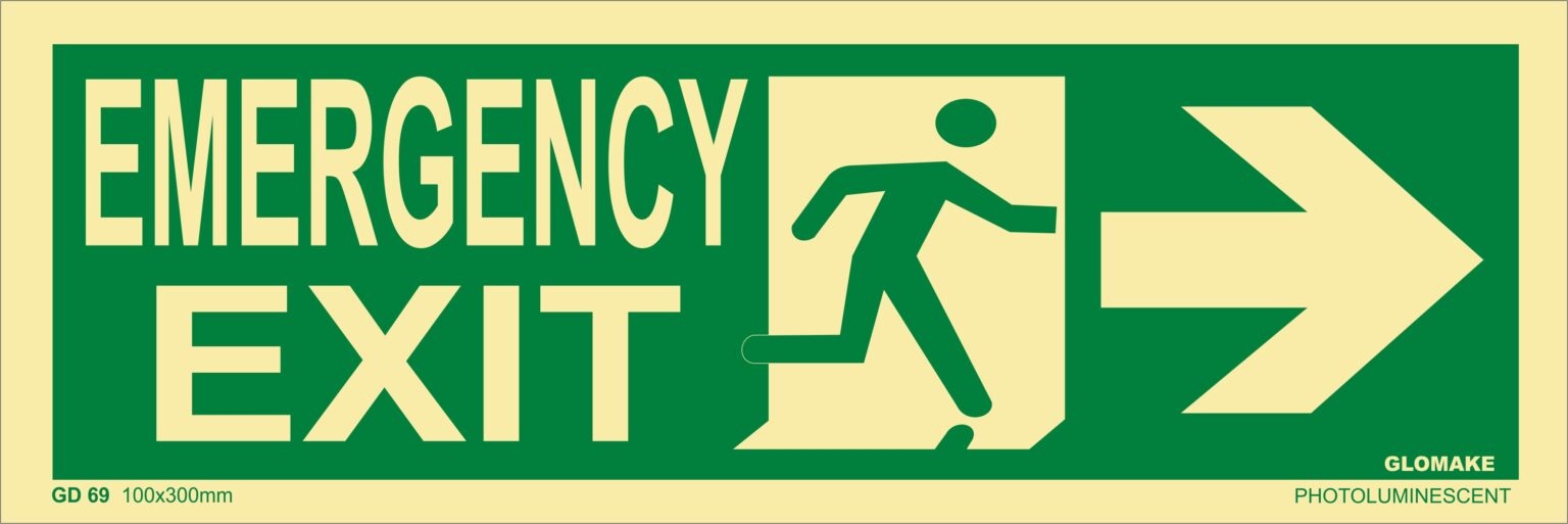 KTI Photo Luminescent Emergency Exit Man Right Arrow Signage Size 100 x 300