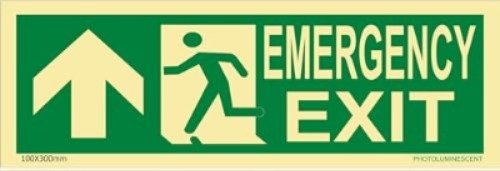KTI17002001AGER_GD_72 — KTI Photo Luminescent Emergency Exit Upward Left Arrow Signage Size 100 x 300