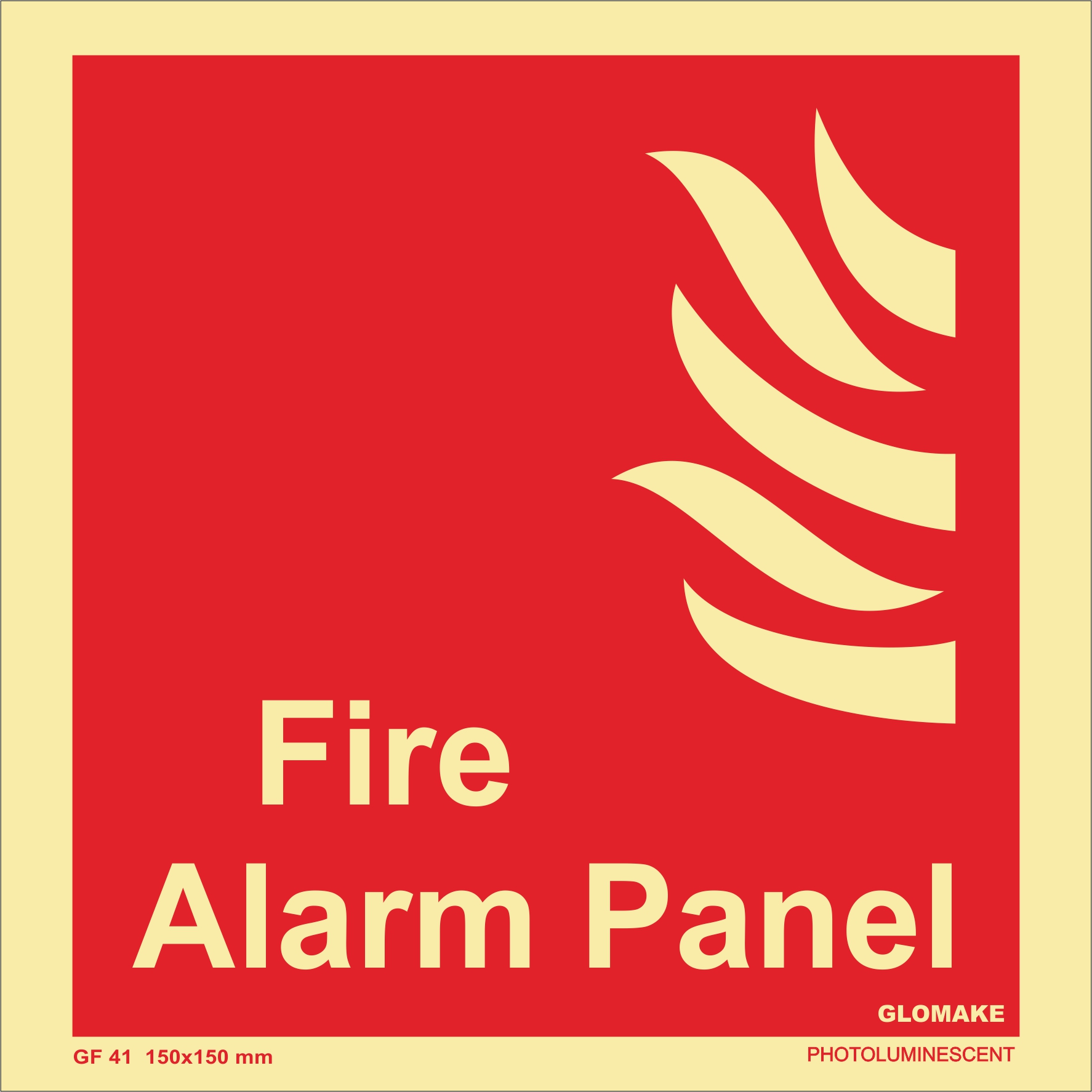 KTI Photo Luminescent Autoglow Fire Alarm Panel Signage Size 150 x 150