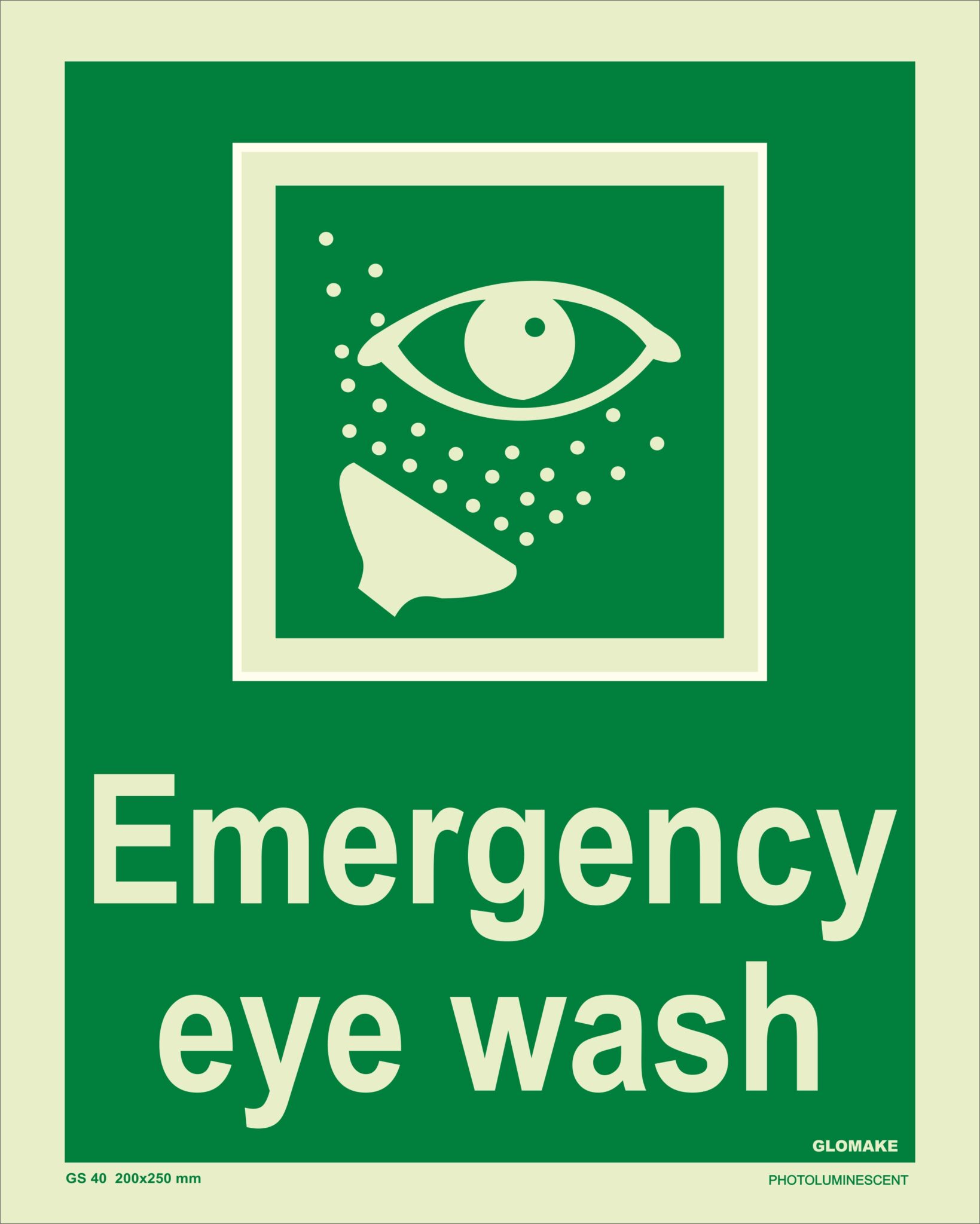 KTI Photo Luminescent Emergency Eye Wash Signage 200X250mm