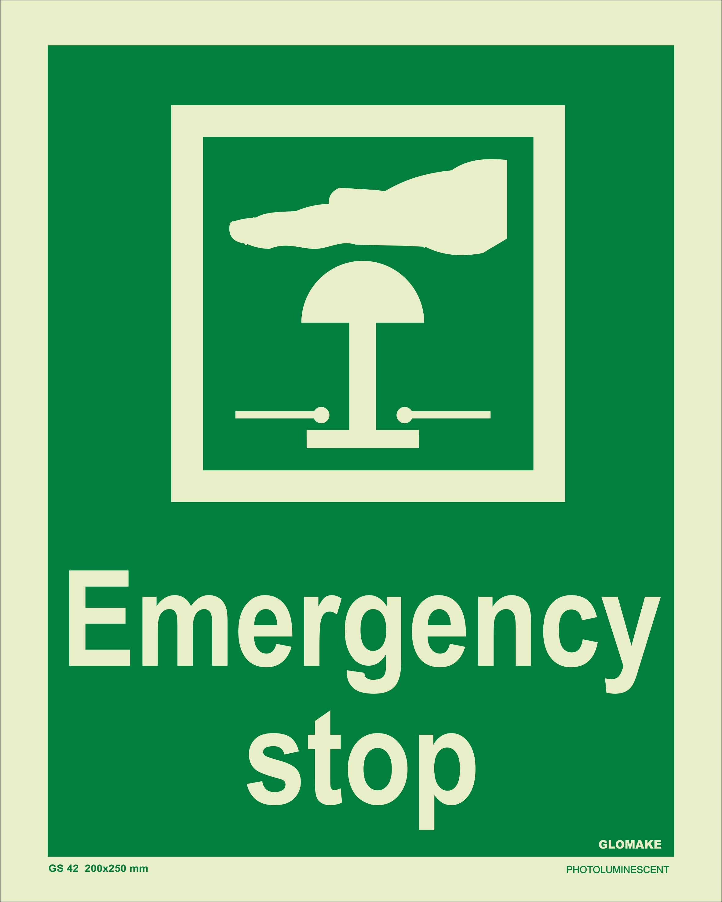 KTI Photo Luminescent Emergency Stop Signage 200X250mm