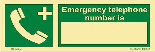 KTI Photo Luminescent EMERGENCY TELEPHONE NUMBER IS Signage 100X300mm