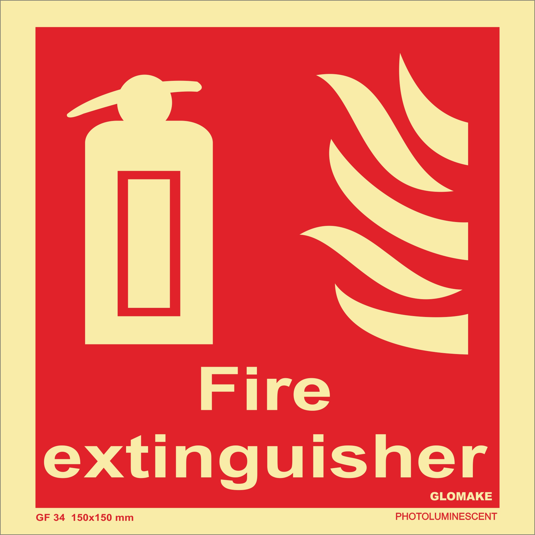 KTI Photo Luminescent Fire Extinguisher With Writing Signage Size 150 x 150