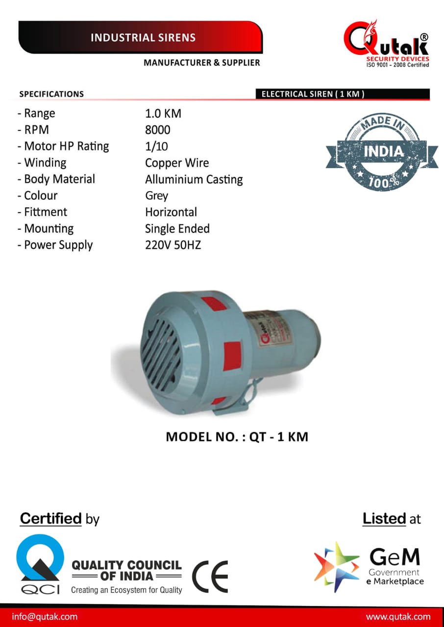 Single Phase Siren 1 km Make Qutak