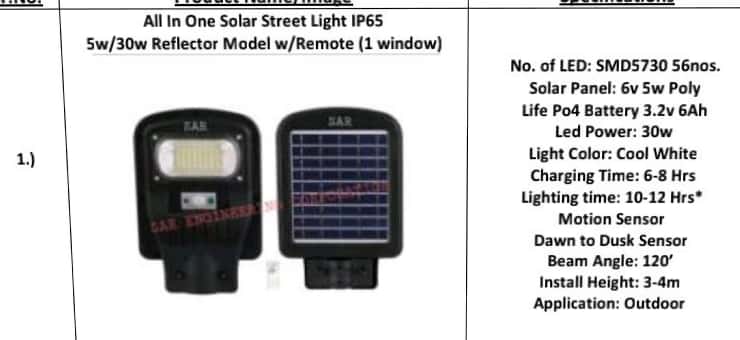 Solar Street Light All In One 30 Watt Panel 6V